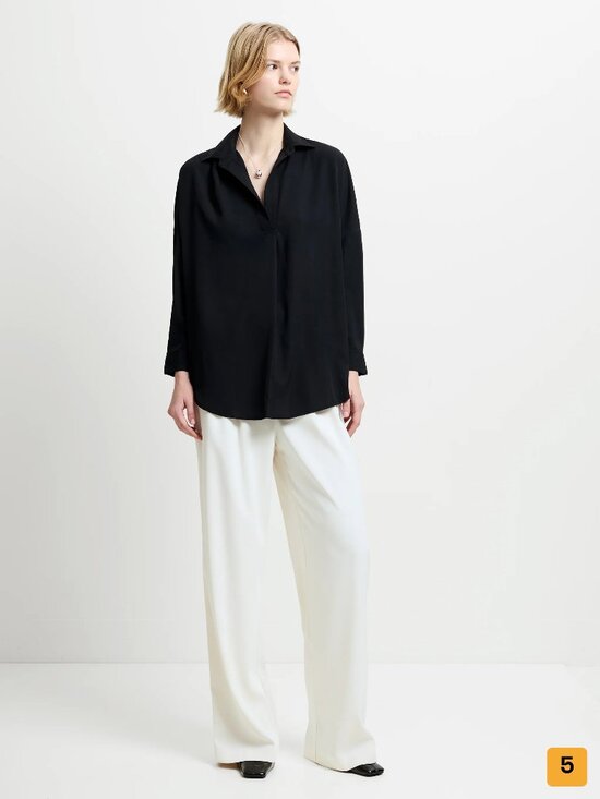 French Connection Tops - French Connection Rhodes Poplin Popover Shirt Women's M Black Cotton Oversized